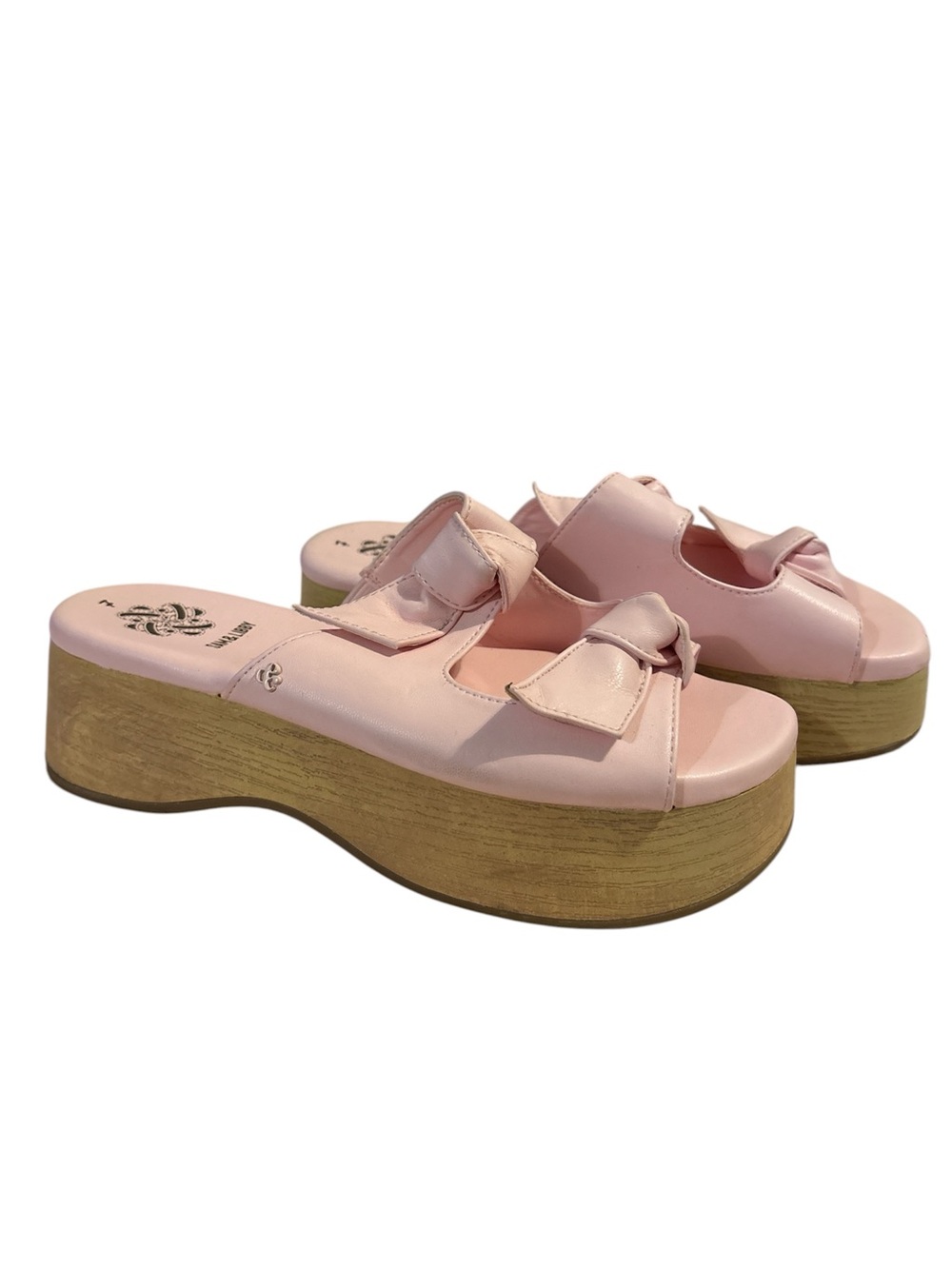 Sam & Libby Pink Platform Slide Sandals with Bow